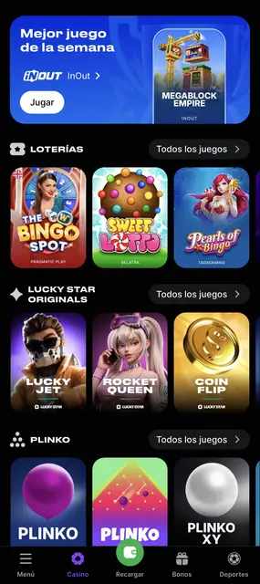 Lucky Star — apartado de loterías con The Bingo Spot y Sweet Lotto